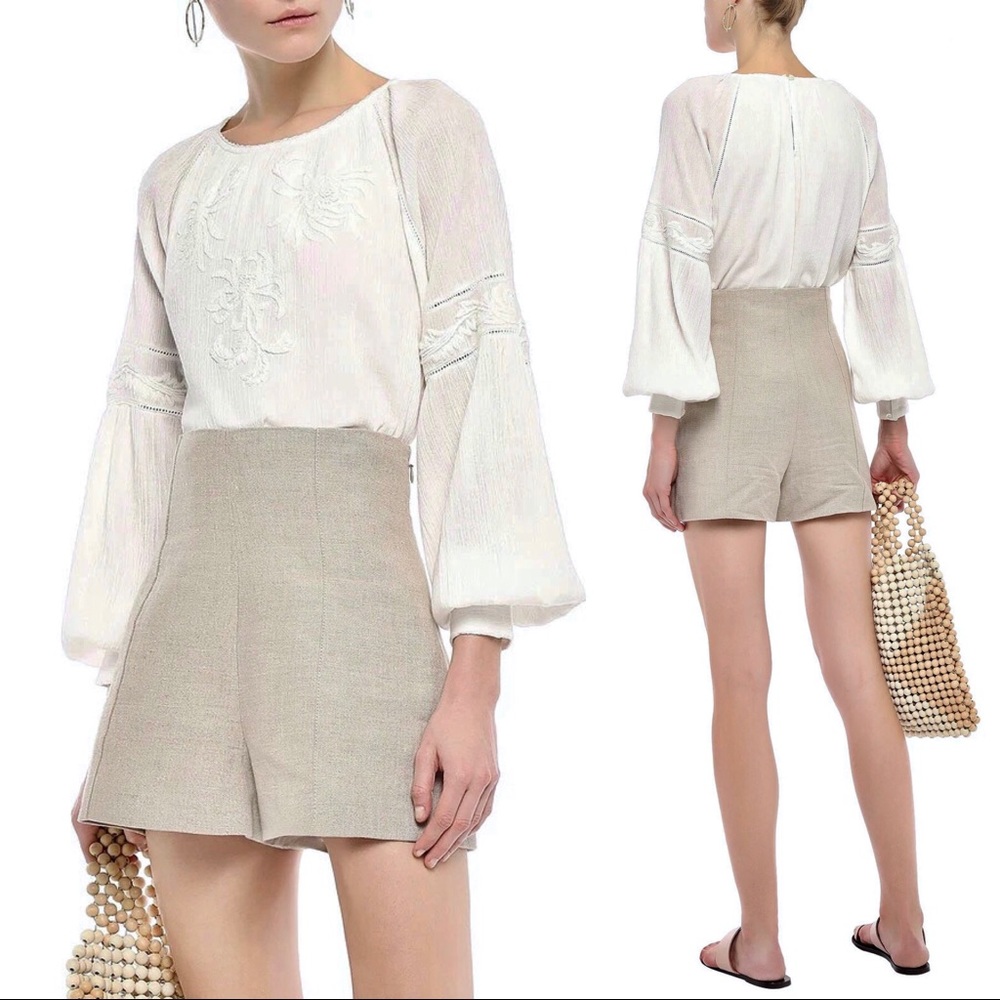 JOIE Mitney Embroidered Gauze Puff Sleeve Top in Porcelain White